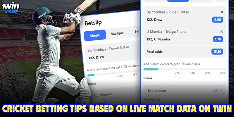 Cricket betting tips based on live match data on 1WIN