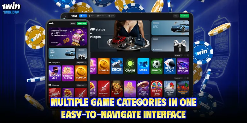 Multiple game categories in one easy-to-navigate interface